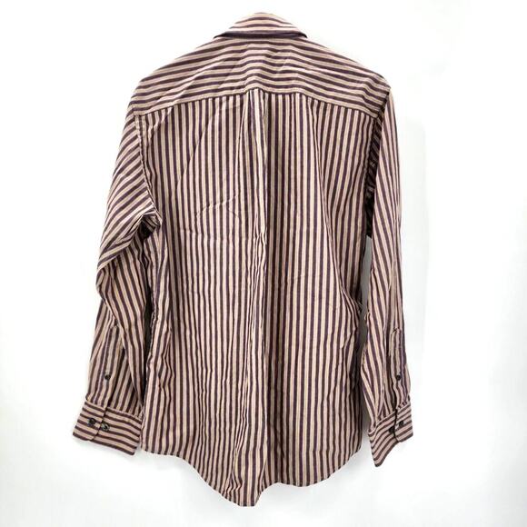 Dockers Button Up Long Sleeve Stripe Purple Cream Casual Shirt Medium - Picture 2 of 5